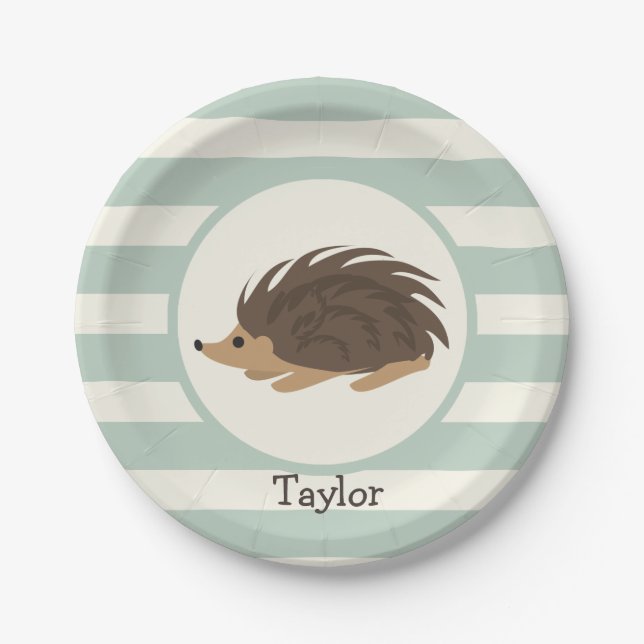Assiettes En Carton Woodland Porcupine, Hedgehog; Light Sage Green (Devant)