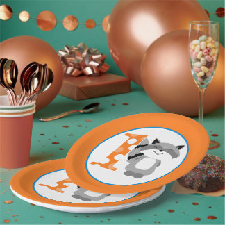 Assiettes En Carton Woodland Raccoon 1er Birthday Boy Party Plate