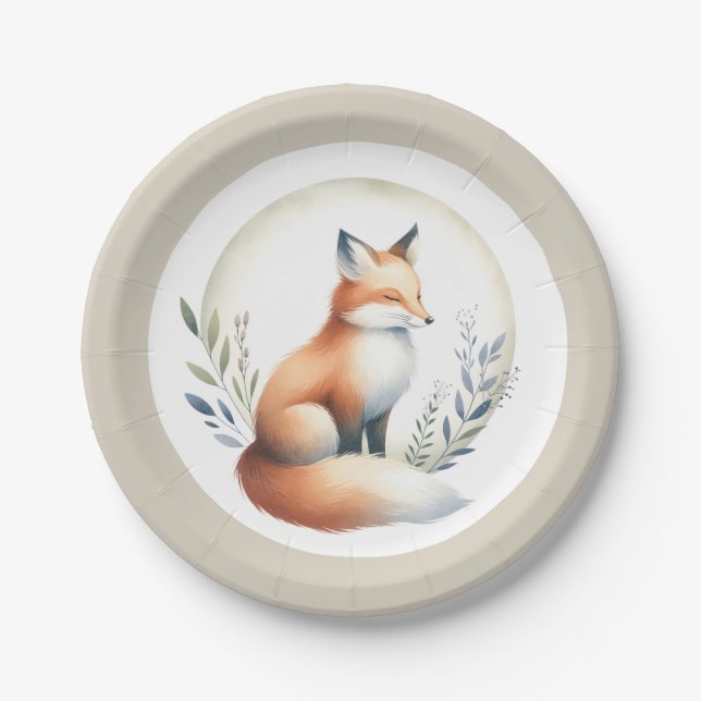 Assiettes En Carton Woodland Whisper- Fox Illustration (Devant)