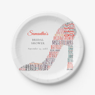 Assiettes En Carton Word Art Stiletto Nom Texte rouge Date Fête des ma
