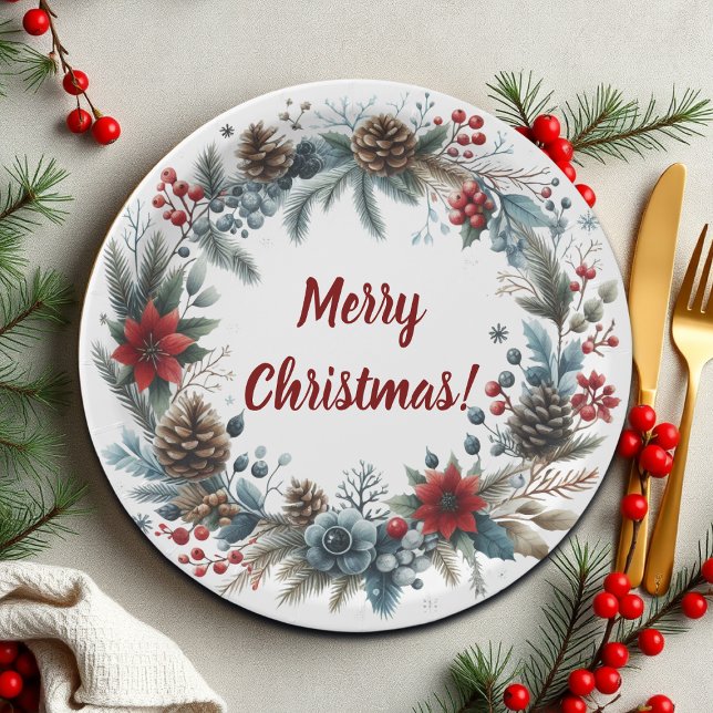 Assiettes En Carton Wreath de cônes de pin floral d'hiver (Créateur téléchargé)