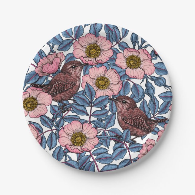 Assiettes En Carton Wrens en rose (Devant)