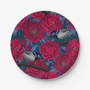 Assiettes En Carton Wrens in the peonies