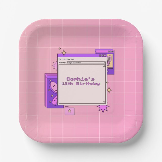 Assiettes En Carton Y2K 2000s Retro Computer Interface Birthday Party (Recto)