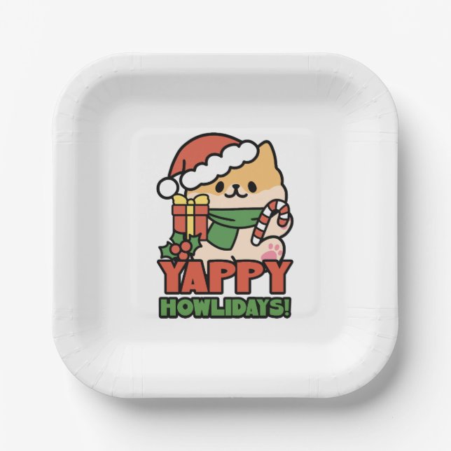 Assiettes En Carton Yappy Howlidays - Jote Christmas Dog Cartoon (Recto)