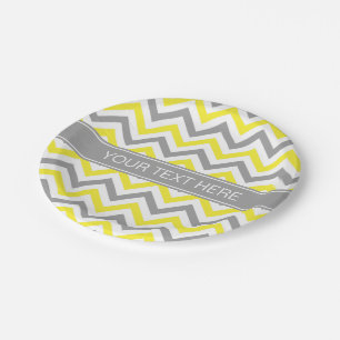 Assiettes En Carton Yellow Dk Gray White LG Chevron Gray Nom Monogram