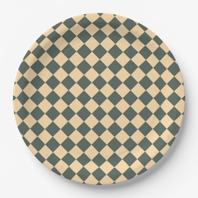 Assiettes En Carton Yellow Green Checker Diamond Pattern (Devant)