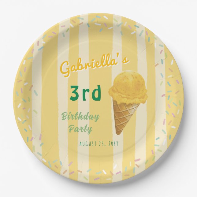 Assiettes En Carton Yellow Ice Cream Sprinkle Summer Birthday Party (Devant)