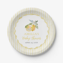 Yellow Lemon Citrus Stripes Baby Shower