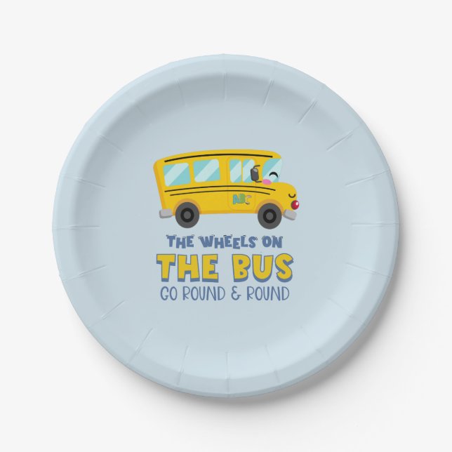 Assiettes En Carton Yellow School Bus 1er anniversaire (Devant)