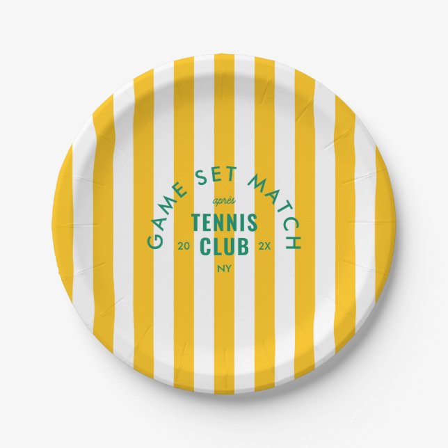 Assiettes En Carton Yellow Stripe Game Set Match Après Tennis Club (Devant)