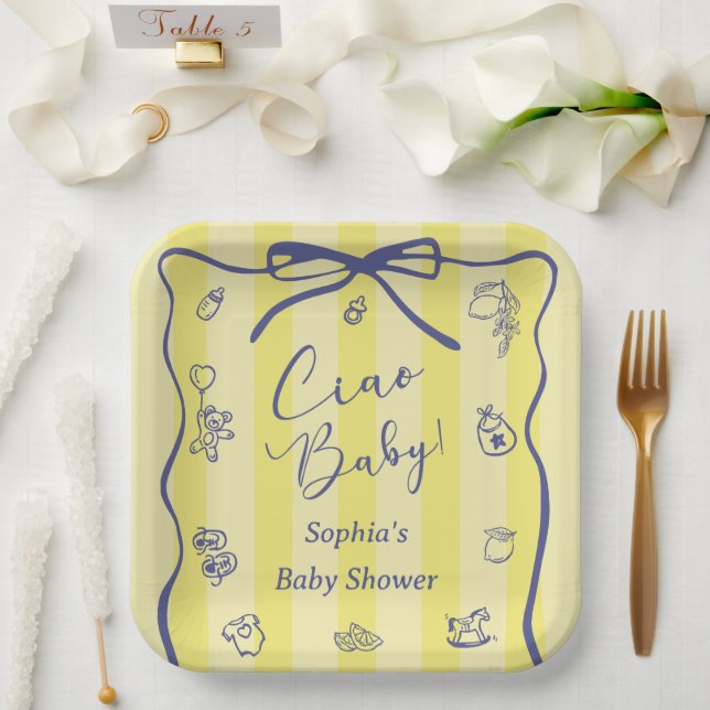 Assiettes En Carton Yellow Stripes Italian Themed Ciao Baby (Mariage)