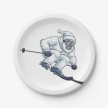 Yeti Abominable Snowman Skiant Vacances Drôle