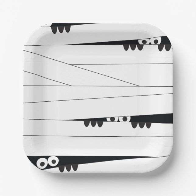 Assiettes En Carton Yeux noirs blancs qui regardent maman Halloween (Recto)