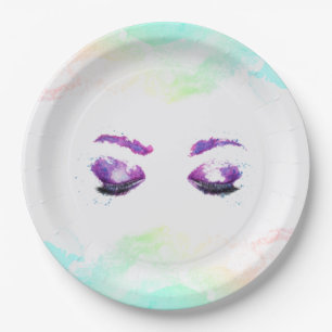 Assiettes En Carton Yeux violets glamour & sourcils aquarelle