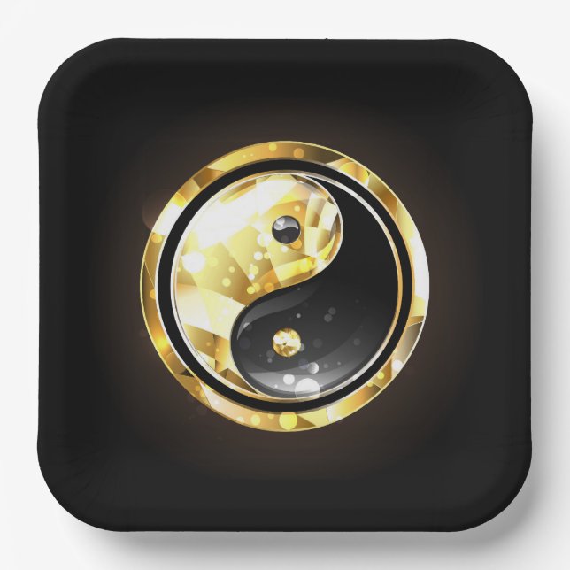 Assiettes En Carton Yin Yang or sur noir (Recto)