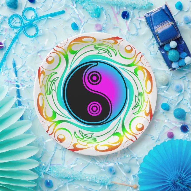 Assiettes En Carton Yin Yang Psychedelic Rainbow Tattoo (Fête)