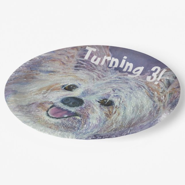 Assiettes En Carton Yorkie blanc doux Turner 3 PARTI (Angle)