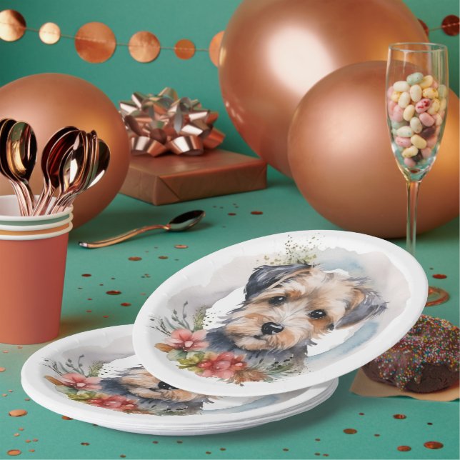 Assiettes En Carton Yorkipoo Noël Wreath Festive Pup (Multi)
