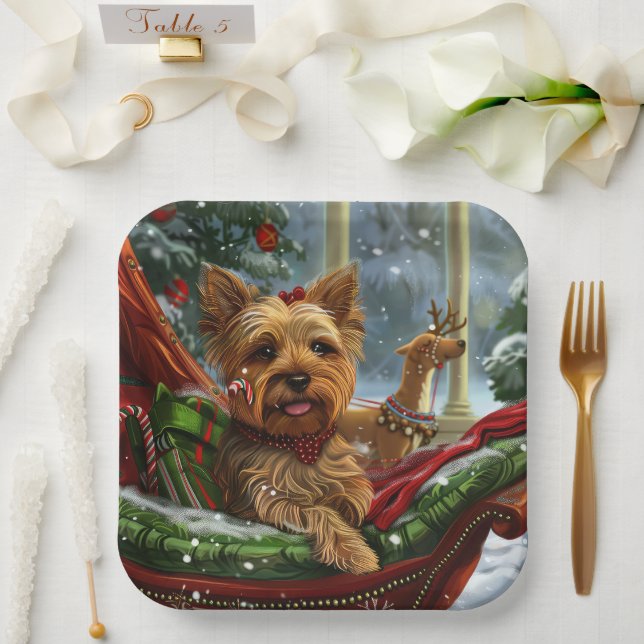 Assiettes En Carton Yorkshire Terrier Chien Fête de Noël (Mariage)