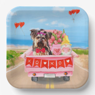 Assiettes En Carton Yorkshire Terrier Chien Valentine's Day Coeurs Cam