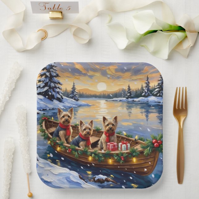Assiettes En Carton Yorkshire Terrier Christmas Boat Holiday (Mariage)