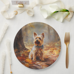 Assiettes En Carton Yorkshire Terrier en Automne Feuilles Tombées Insp