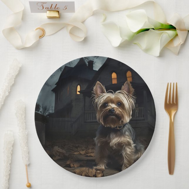 Assiettes En Carton Yorkshire Terrier Halloween effrayant (Mariage)
