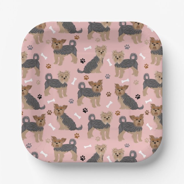 Assiettes En Carton Yorkshire Terrier Paws et Bones Yorkie Chien (Recto)