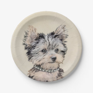 Assiettes En Carton Yorkshire Terrier Puppy Peinture Chien original