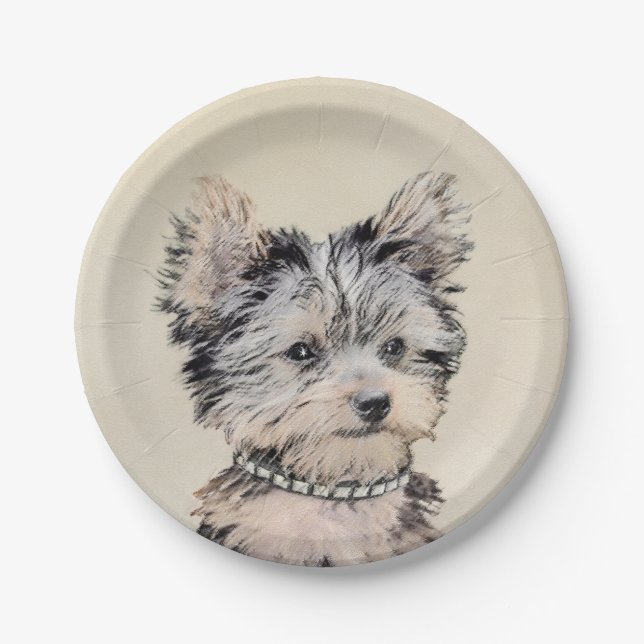 Assiettes En Carton Yorkshire Terrier Puppy Peinture Chien original (Devant)
