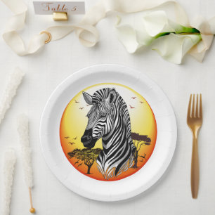Assiettes En Carton Zebra African Savanna Wild Animal