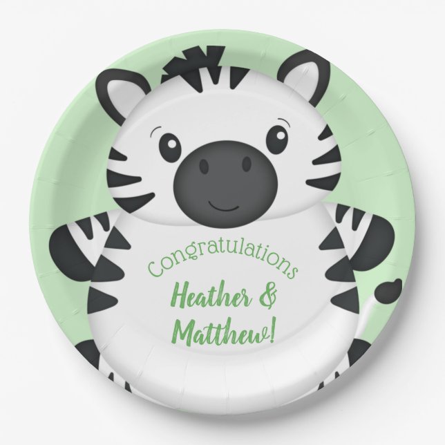 Assiettes En Carton Zebra Baby shower Green (Devant)