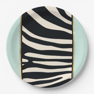 Assiettes En Carton Zebra menthe vert, noir et crème