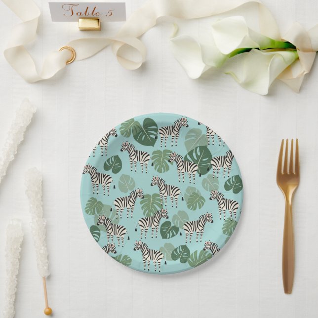 Assiettes En Carton Zebra Monstera Motif (Mariage)