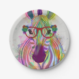 Assiettes En Carton Zebra Rainbow Splash