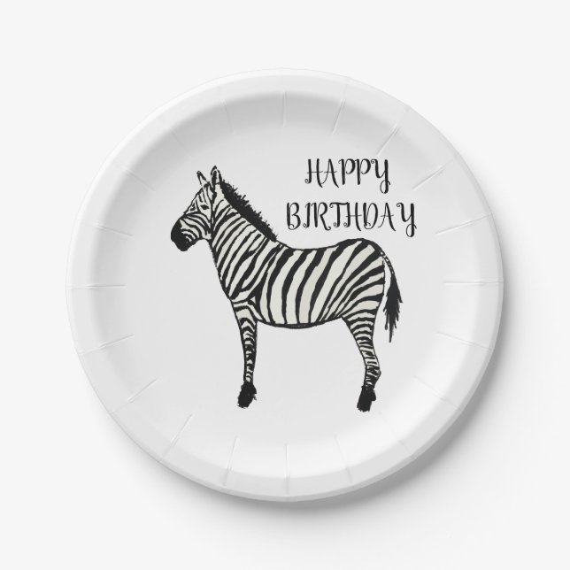 Assiettes En Carton Zebra Safari joyeuses Plaques de fête d'anniversai (Devant)