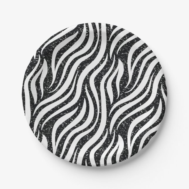 Assiettes En Carton Zebra Stripes Black Parties scintillant Wild Anima (Devant)