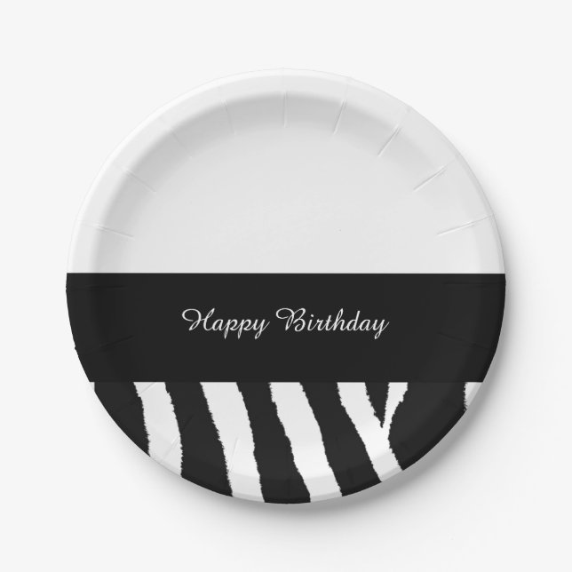 Assiettes En Carton Zèbre noir et blanc Bande d'anniversaire (Devant)