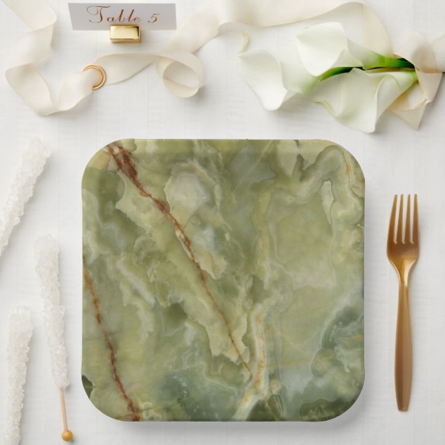 Assiettes En Carton Zen marbre vert (Mariage)