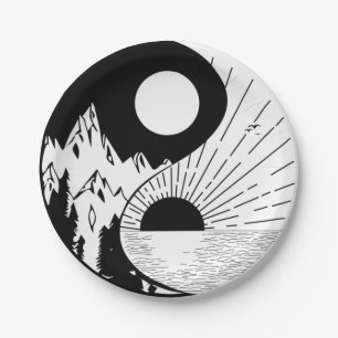 Assiettes En Carton Zen Yin Yang noir blanc
