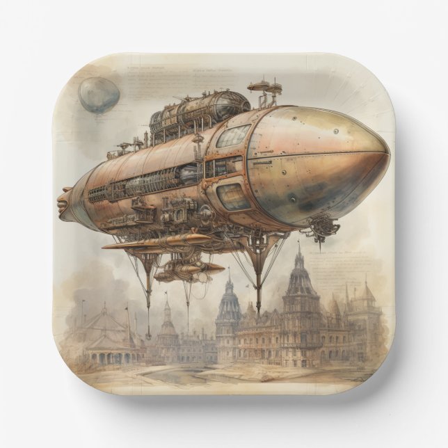Assiettes En Carton Zeppelin Steampunk vintage (12) (Recto)