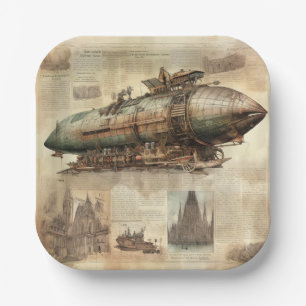 Assiettes En Carton Zeppelin Steampunk vintage (5)