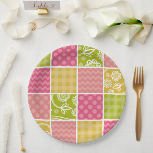 Assiettes En Carton Zigzag, Chevron, Pois, En vichy, Patchwork