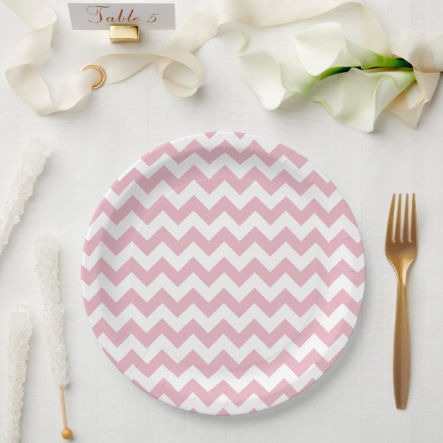 Assiettes En Carton Zigzag rose, Chevron rose, Motif géométrique (Mariage)