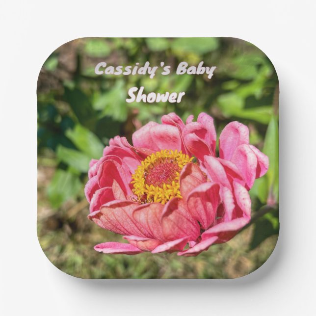 Assiettes En Carton Zinnia rose avec Centre jaune (Recto)