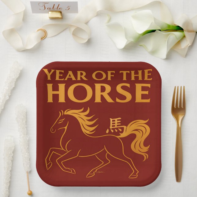 Assiettes En Carton Zodiac Chinese New Year 2026 Horse (Mariage)