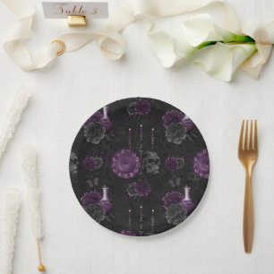 Assiettes En Carton Zodiac Magie   Plum violet foncé Roses de crâne go