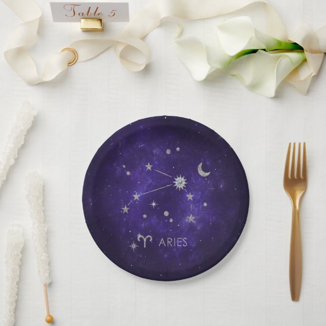 Assiettes En Carton Zodiac Purple Aries | Horoscope d'astrologie cosmi (Mariage)
