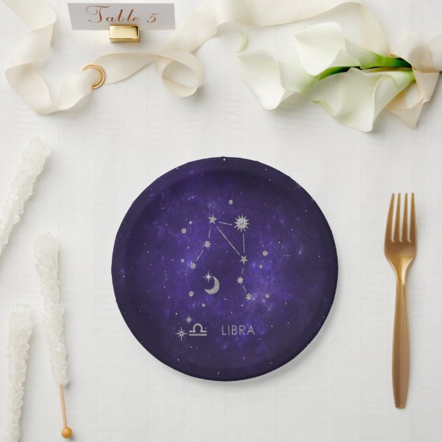 Assiettes En Carton Zodiac Purple Libra | Horoscope d'astrologie cosmi (Mariage)